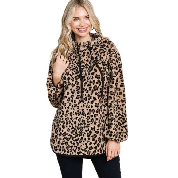 Culture Code Camo Print Faux Fur High Neck Binding Pullover Top CFU1316CP - Picture 6 of 9